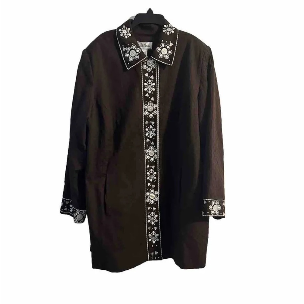 Bob Mackie Wearable Art Brown Long Blazer With Beaded Embroidery 18W NWT